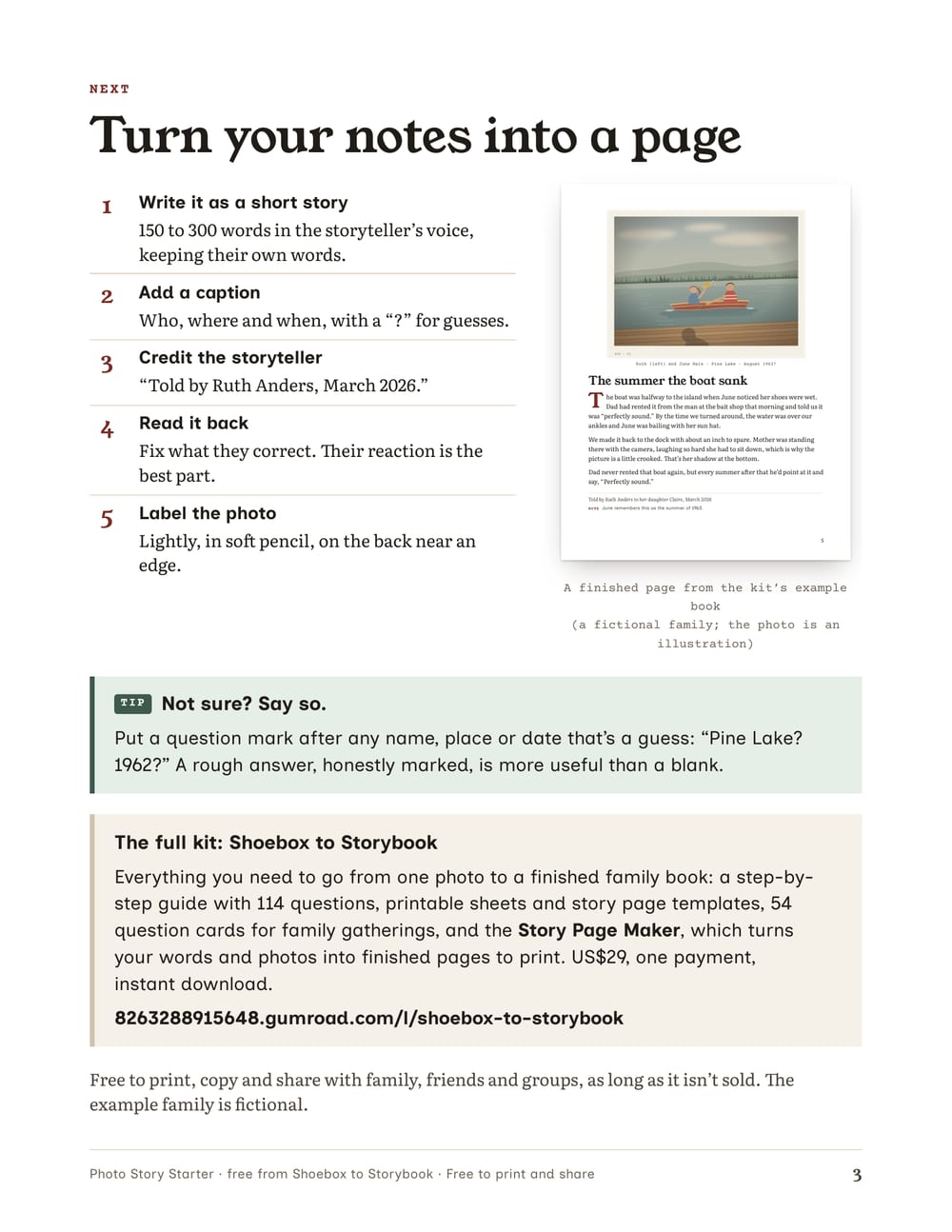 Page 3: an example of notes turned into a finished page.