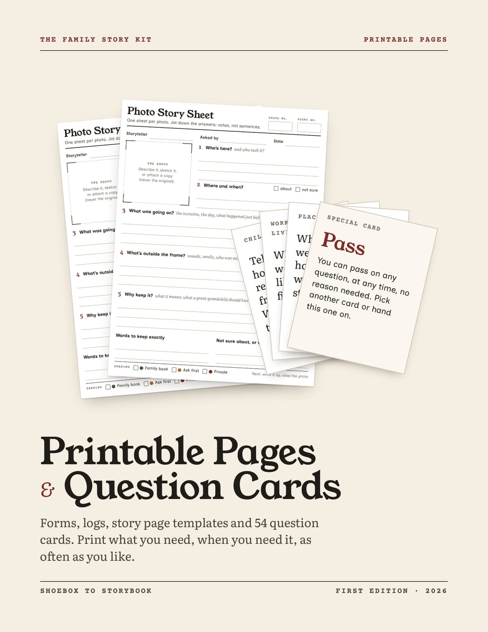 Cover of the Printable Pages and Question Cards.